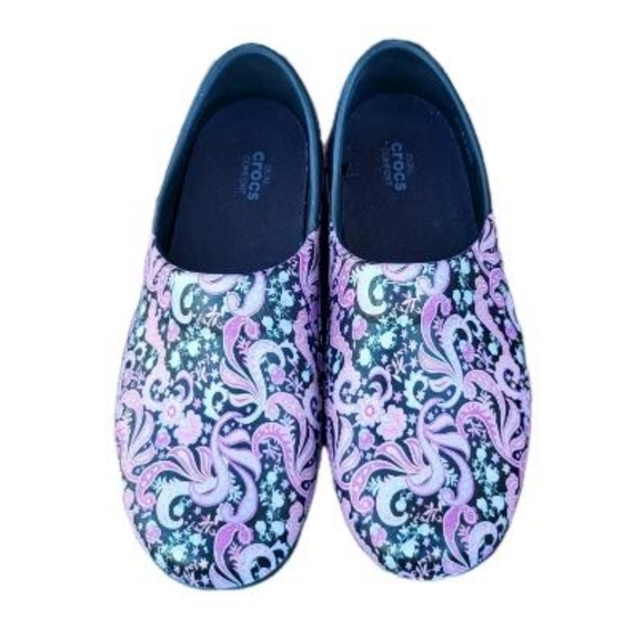 CROCS Neria Pro II Clogs Pink Paisley Flower Floral Black Dual Work Uniform 8 - Picture 5 of 8